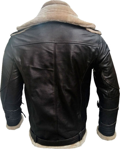 Men’s Double Collar Leather Jacket With Fur