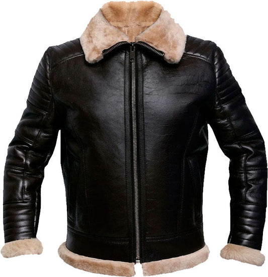 Men’s RAF Brown Bomber Leather Jacket With Fur