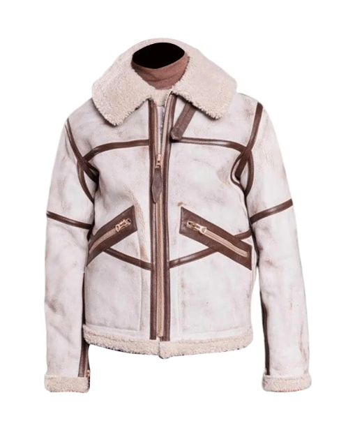 Mens Aviator Waxed White Leather Jacket