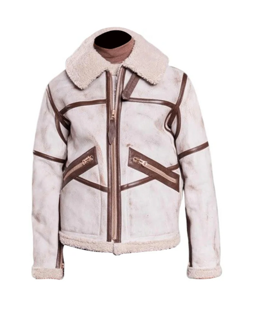 Mens Aviator Waxed White Leather Jacket