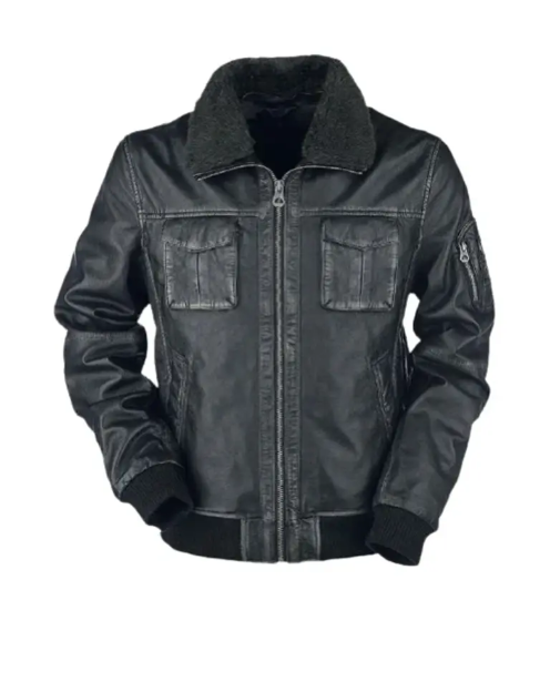 Mens Bike Racer Black Leather Jacket