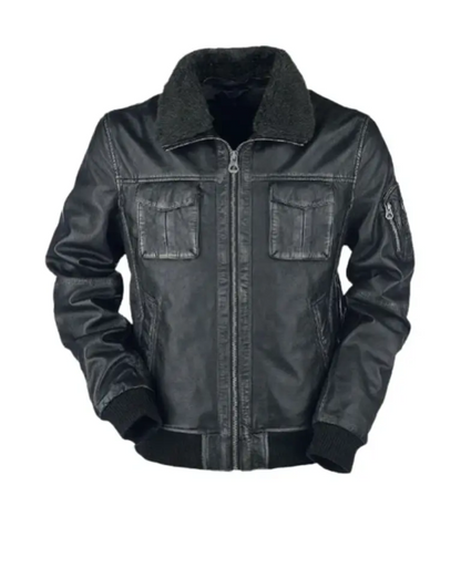 Mens Bike Racer Black Leather Jacket