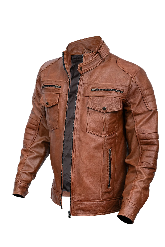 Mens Biker Brown Leather Jacket