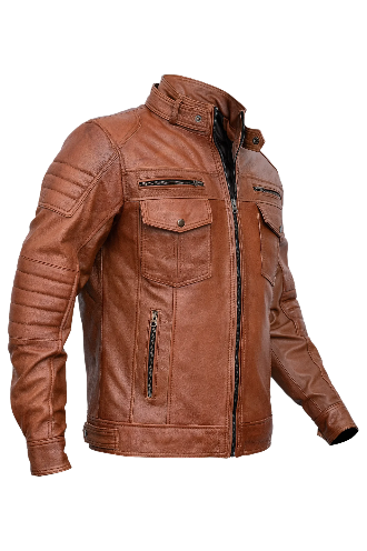 Mens Biker Brown Leather Jacket