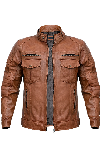 Mens Biker Brown Leather Jacket