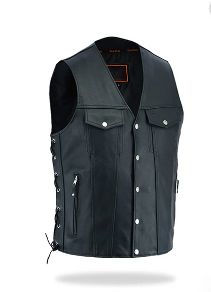 Mens Black Biker Leather Vest