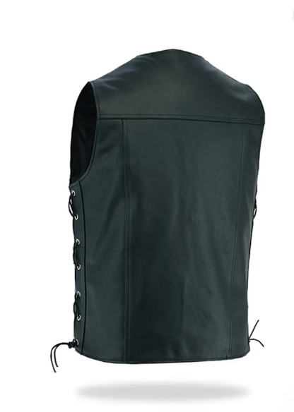 Mens Black Biker Leather Vest