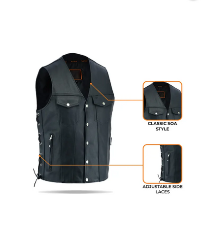 Mens Black Biker Leather Vest