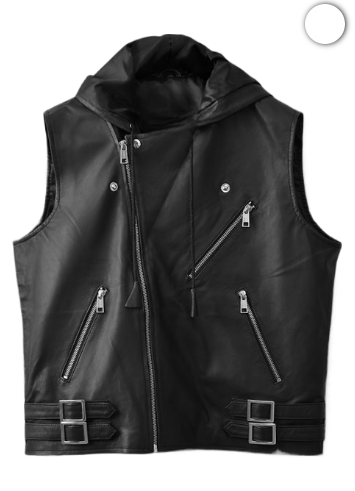Mens Black Hooded Leather Vest