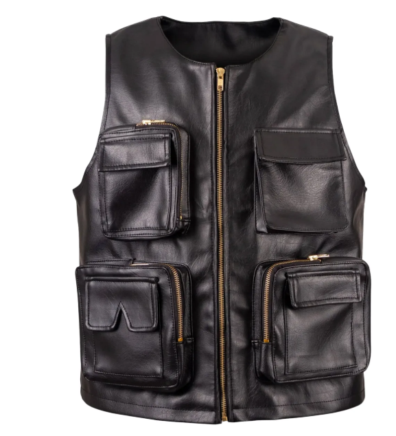 Mens Black Leather Hunting Vest