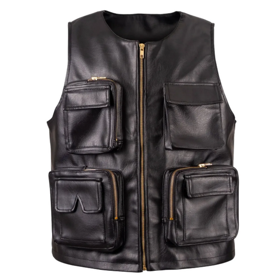 Mens Black Leather Hunting Vest