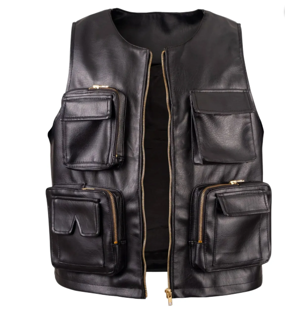 Mens Black Leather Hunting Vest