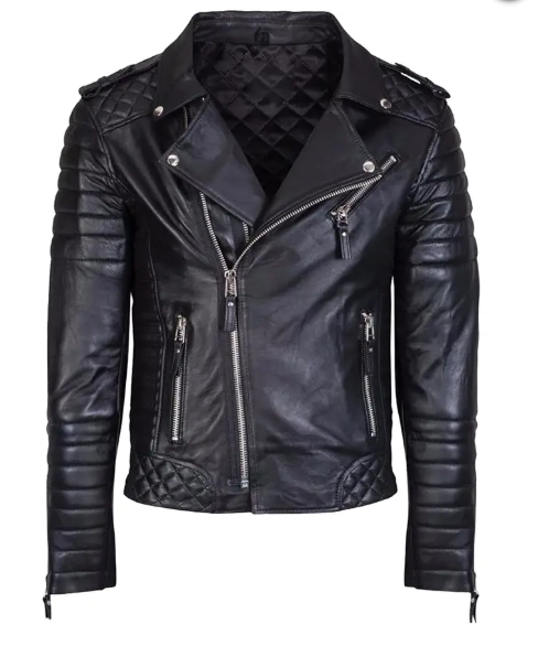 Mens Black Padded Motorcycle Leather Jacket