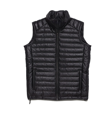 Mens Black Quilted Leather Vest