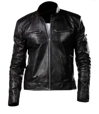 Mens Black Retro Motorcycle Jacket