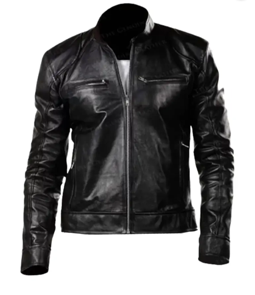 Mens Black Retro Motorcycle Jacket
