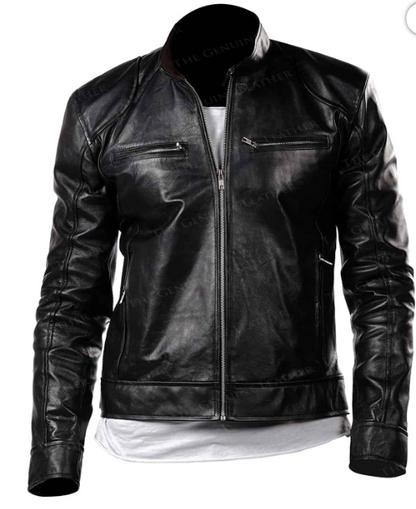 Mens Black Retro Motorcycle Jacket