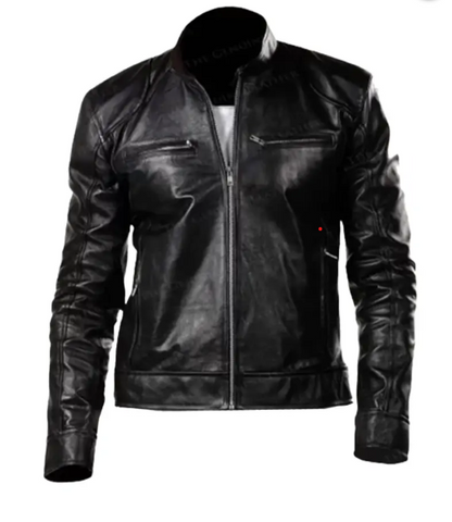Mens Black Retro Motorcycle Jacket
