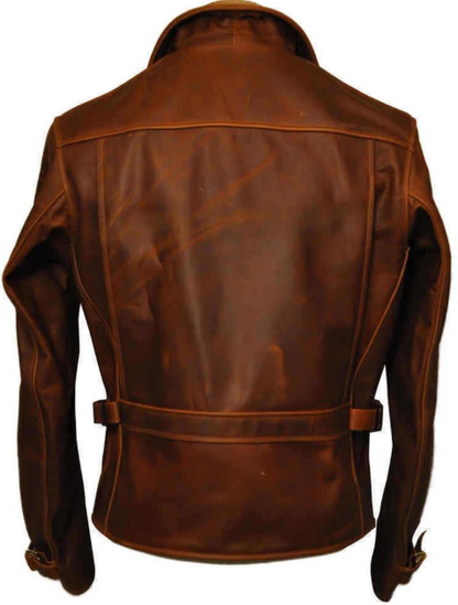 Mens Brando Cafe Racer Motorcycle Leather Jacket