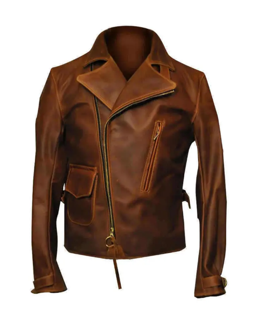 Mens Brando Cafe Racer Motorcycle Leather Jacket