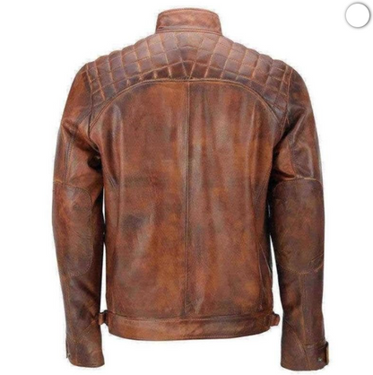 Mens Brown Cafe Racer Distressed Leather Jacket