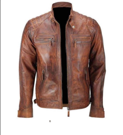 Mens Brown Cafe Racer Distressed Leather Jacket