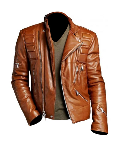 Mens Brown Padded Motorcycle Jacket