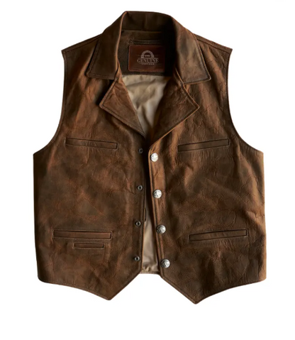 Mens Brown Retro Cowboy Leather Vest