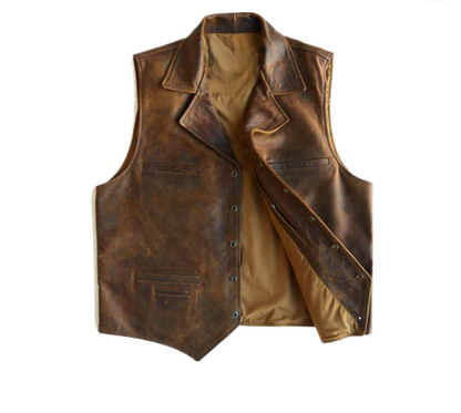 Mens Brown Sheepskin Leather Cowboy Vest