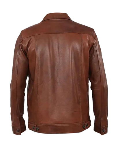 Mens Brown Shiny Stylish Collar Style Leather Jacket