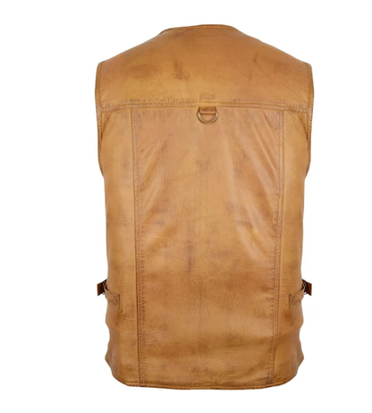 Mens Brown V-Neck Hunting Leather Vest