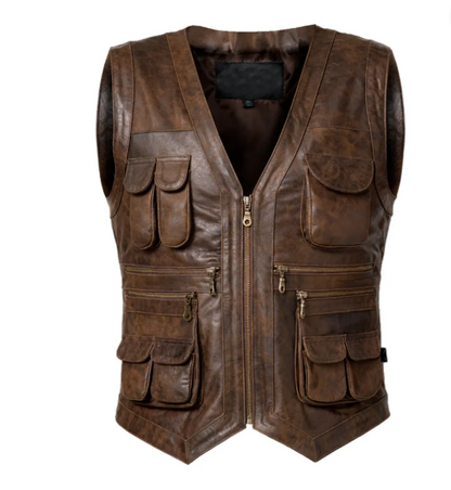 Mens Brown Vintage Leather Hunting Vest