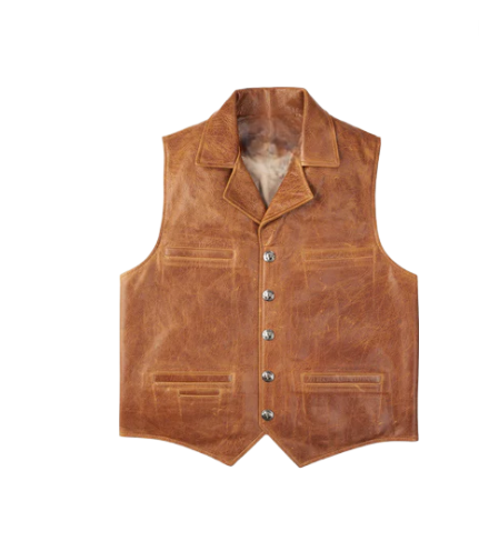 Mens Brown Western Cowboy Leather Vest