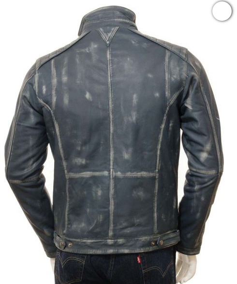 Mens Cafe Racer Blue Waxed Leather Jacket
