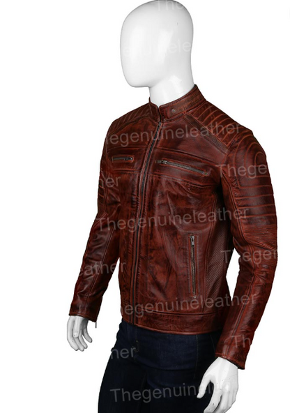 Mens Cafe Racer Brown Leather Jacket
