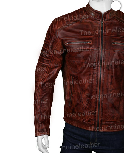 Mens Cafe Racer Brown Leather Jacket