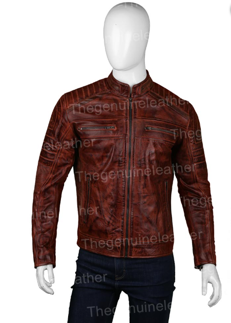 Mens Cafe Racer Brown Leather Jacket