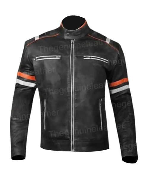 Mens Cafe Racer Motorcycle Leather Jacket