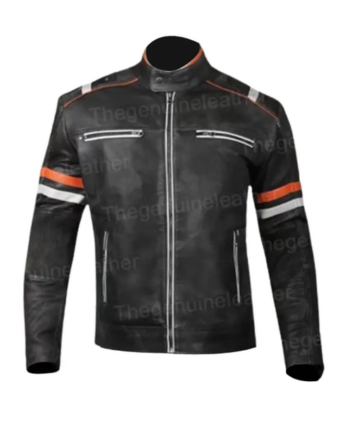 Men Distressed Retro Orange Striped Jacket