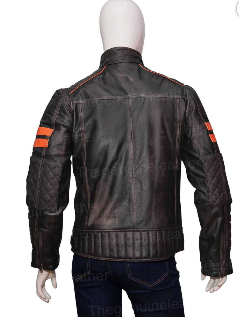 Men Distressed Retro Orange Striped Jacket
