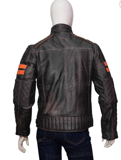 Men Distressed Retro Orange Striped Jacket