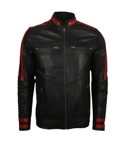 Mens Cafe Racer Red & Black Leather Jacket