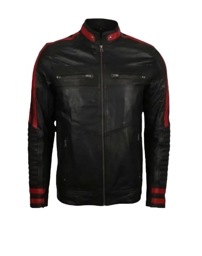Mens Cafe Racer Red & Black Leather Jacket