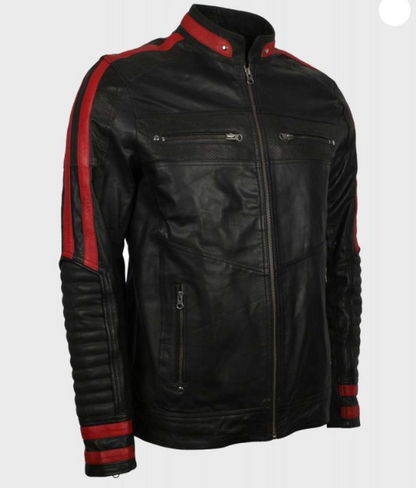 Mens Cafe Racer Red & Black Leather Jacket