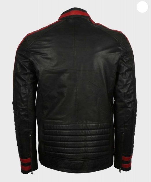 Mens Cafe Racer Red & Black Leather Jacket