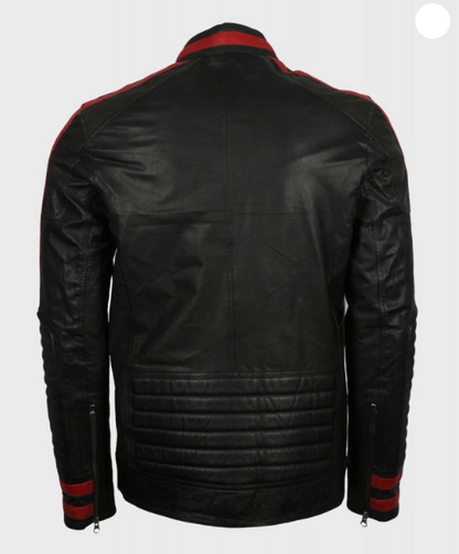 Mens Cafe Racer Red & Black Leather Jacket
