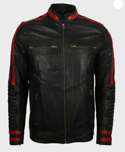 Mens Cafe Racer Red & Black Leather Jacket