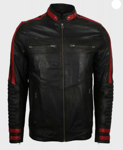 Mens Cafe Racer Red & Black Leather Jacket