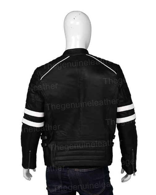 Mens Cafe Racer Retro Black Leather Jacket