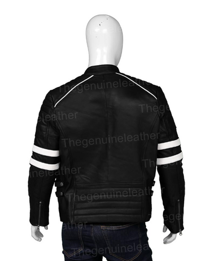 Mens Cafe Racer Retro Black Leather Jacket